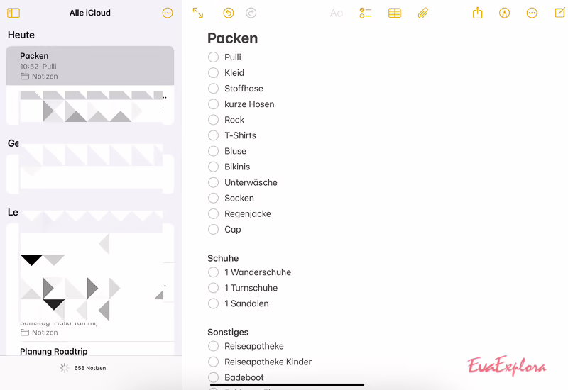 geteilte Packliste